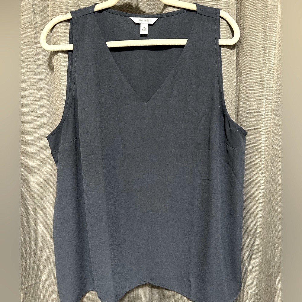 Nine West V-Neck Shell Blouse - Blue